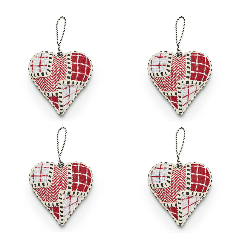 Mackenzie-Childs Cozy Christmas Patchwork Heart Hanging Ornaments, Set of 4