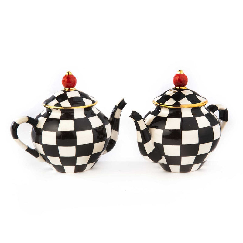 Mackenzie Childs Courtly Check Teapot Salt & Pepper Set