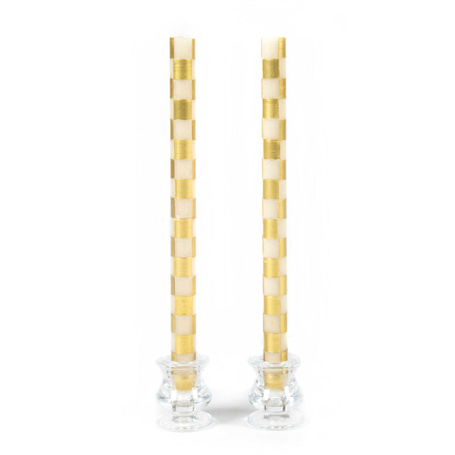Mackenzie-Childs Check Gold & Ivory Dinner Candles, Set of 2