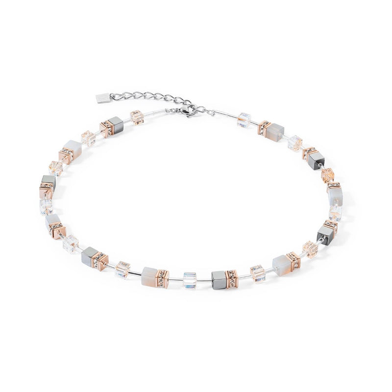 Coeur De Lion Geo Cube Peach Rose Gold Necklace