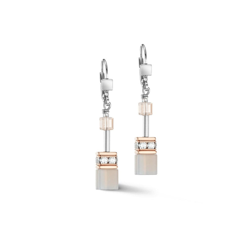 Coeur De Lion Geo Cube Peach Rose Gold Earrings