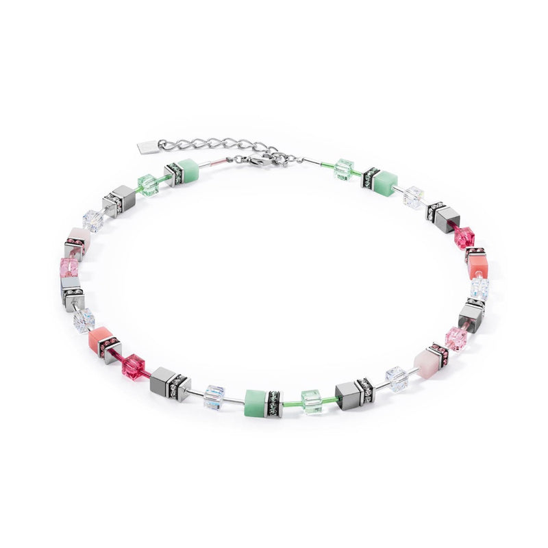 Coeur De Lion Geo Cube Green Pink Necklace