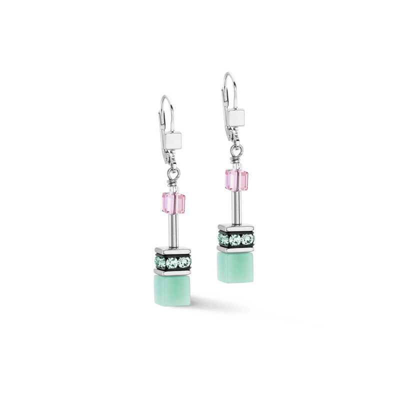 Coeur De Lion Geo Cube Green Pink Earrings