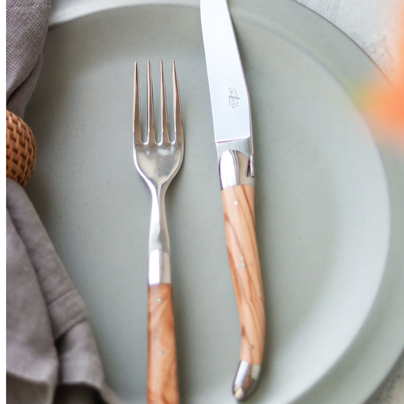 Forge de Laguiole Table Knives Set of 6, Olivewood Shiny Handle