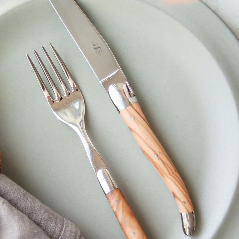 Forge de Laguiole Table Knives Set of 6, Olivewood Shiny Handle