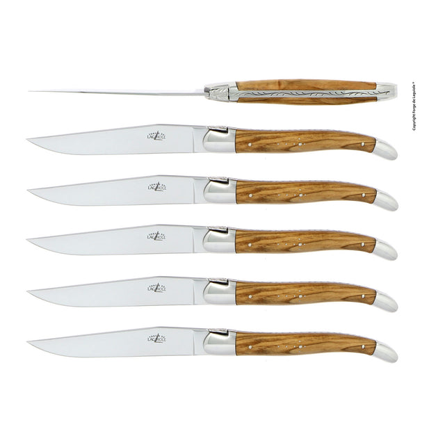 Forge de Laguiole Table Knives Set of 6, Olivewood Shiny Handle