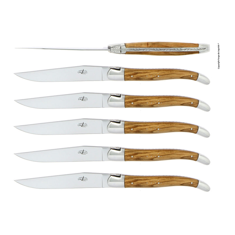 Forge de Laguiole Table Knives Set of 6, Olivewood Shiny Handle