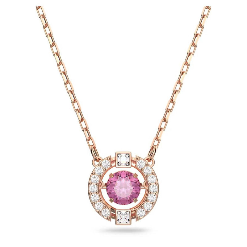Swarovski Sparkling Dance Round Necklace, Red, Rose Gold Plated