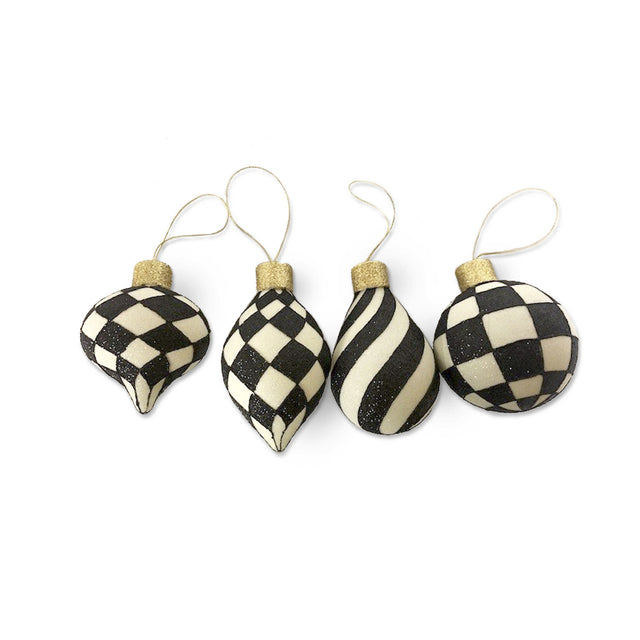 Mackenzie-Childs Classic Courtly Glass Ornaments, Set of 4
