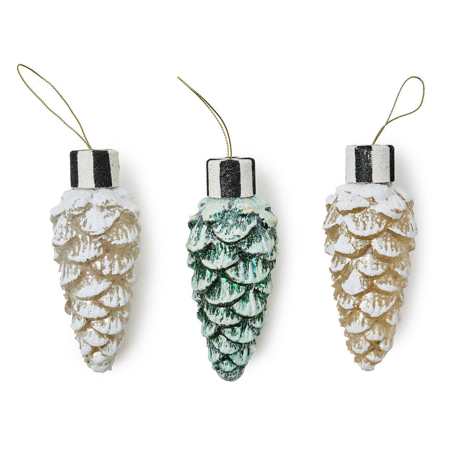 Mackenzie-Childs Farmhouse Pinecone Glass Hanging Ornaments, Set of 3