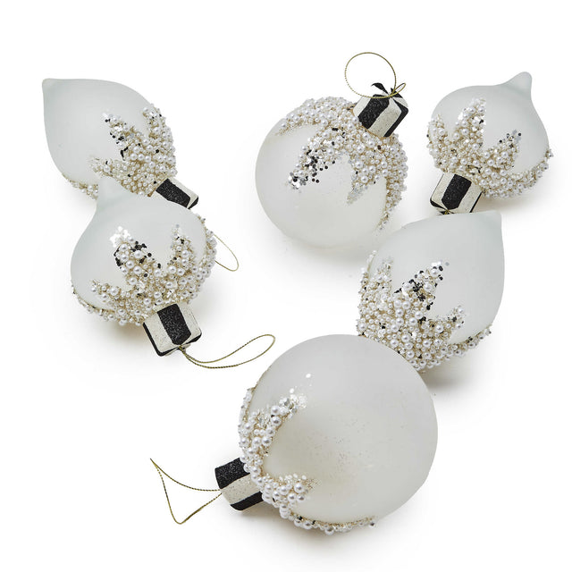 Mackenzie-Childs Crystal Palace Pearl Assorted Glass Hanging Ornaments, Set of 6
