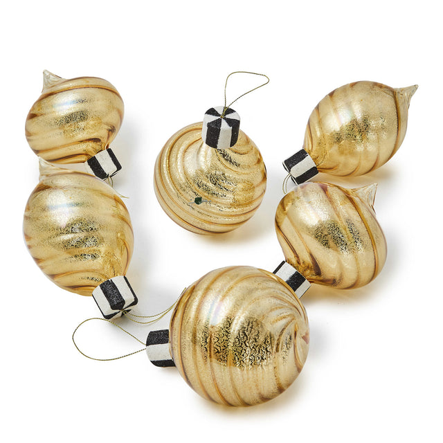 Mackenzie-Childs Gold Mercury Glass Assorted Hanging Ornaments, Set of 6