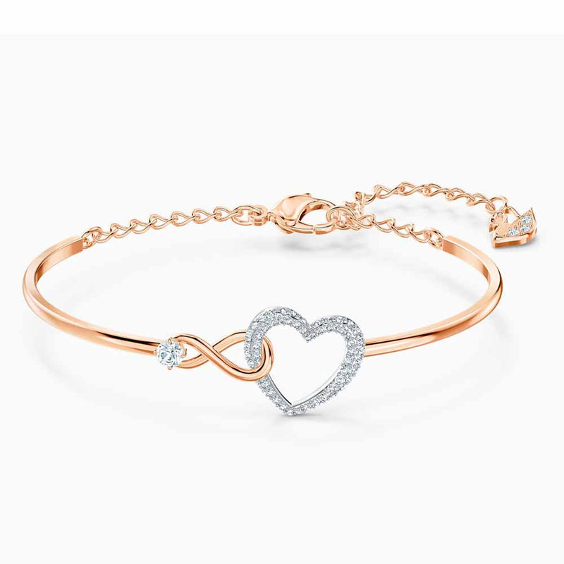 Swarovski Infinity Heart Bangle, White, Mixed Metal Finish