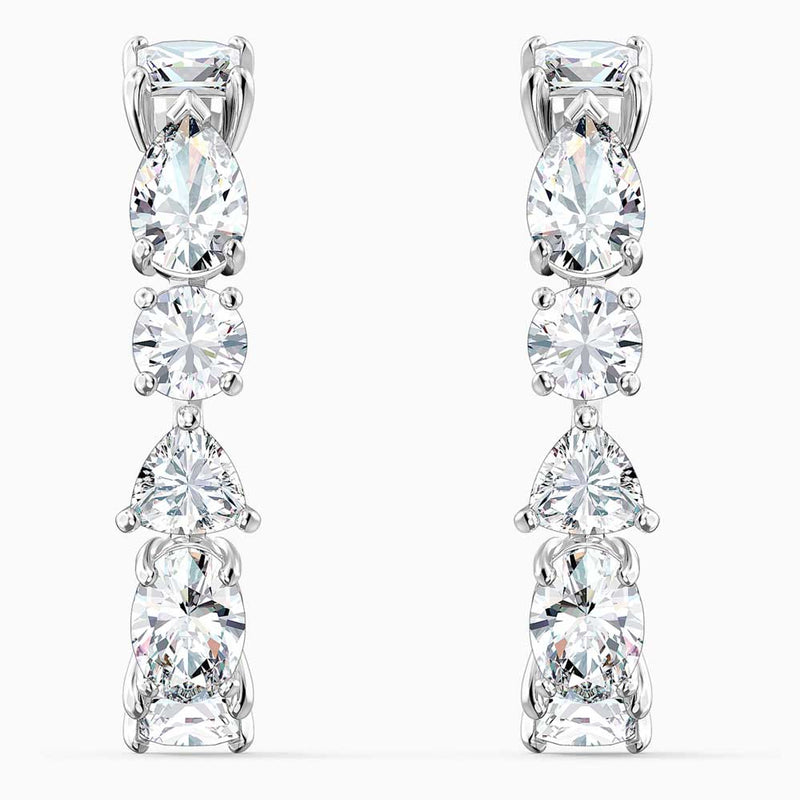 Swarovski Tennis Deluxe Mixed Pierced Earrings, White, Rhodium Plated