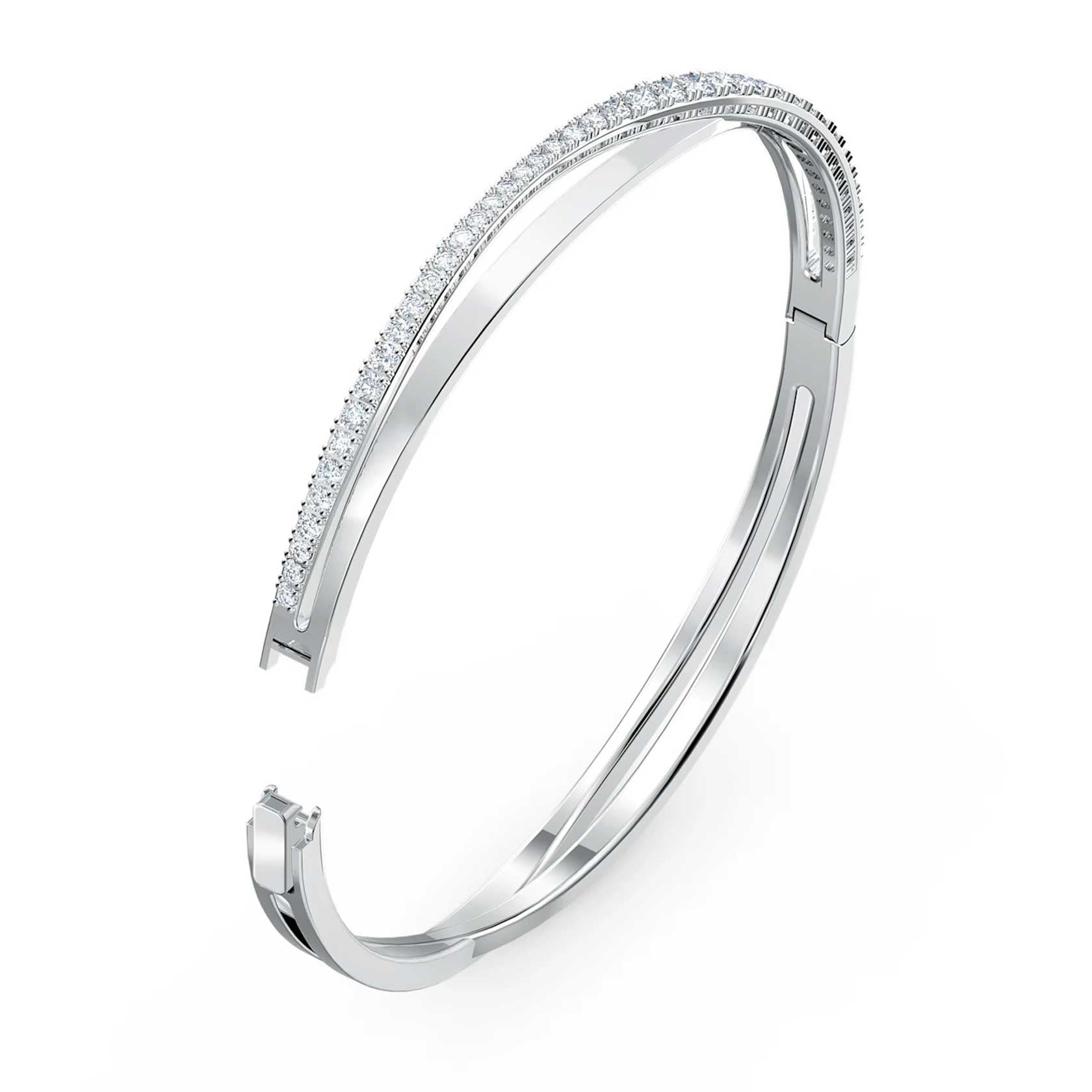 Swarovski Jewellery Twist bangle, White, Rhodium plated – David