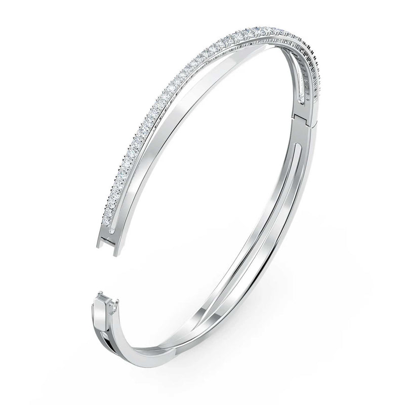 Swarovski Twist bangle, White, Rhodium plated
