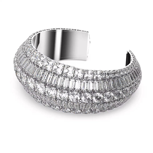 Swarovski Hyperbola cuff, Mixed cuts, Medium, White, Rhodium plated