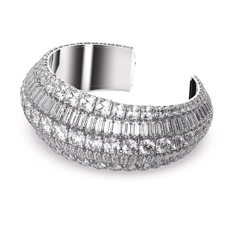 Swarovski Hyperbola cuff, Mixed cuts, Medium, White, Rhodium plated