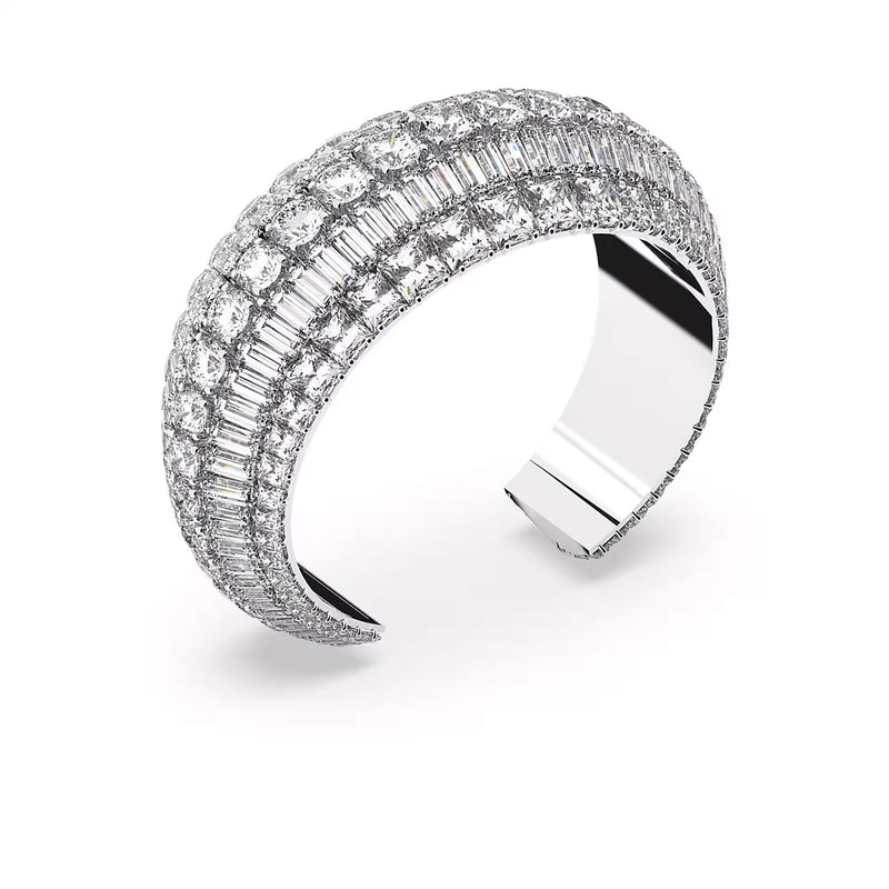 Swarovski Hyperbola cuff, Mixed cuts, Medium, White, Rhodium plated