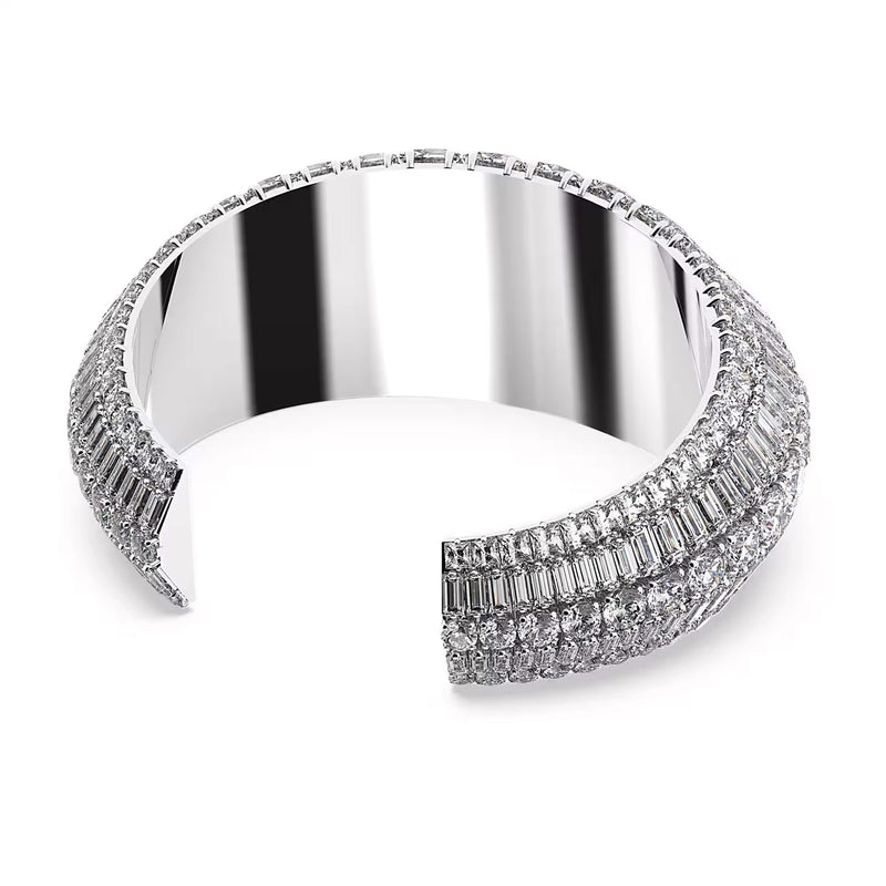 Swarovski Hyperbola cuff, Mixed cuts, Medium, White, Rhodium plated