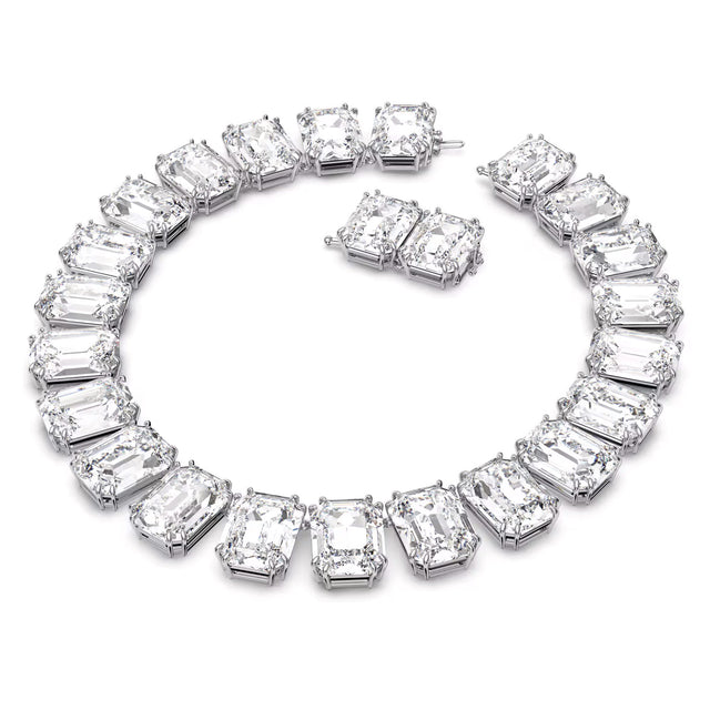Swarovski Millenia necklace, Oversized crystals, Octagon cut, White, Rhodium plated