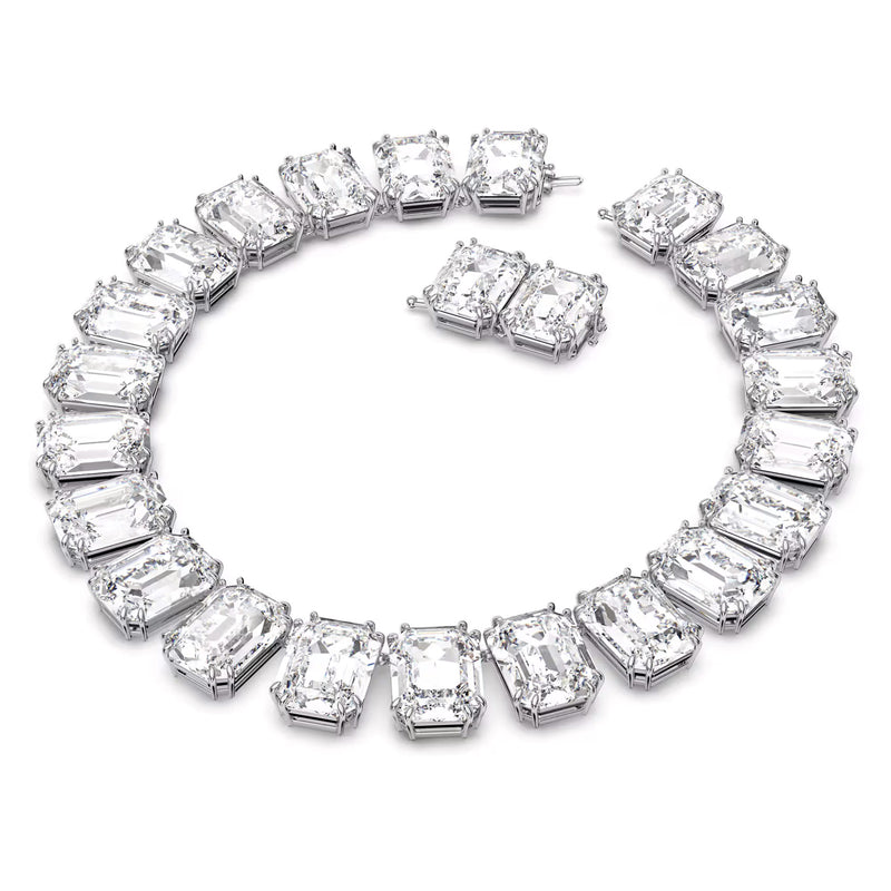 Swarovski Millenia necklace, Oversized crystals, Octagon cut, White, Rhodium plated