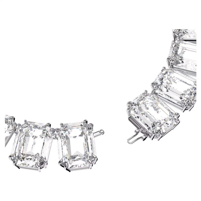 Swarovski Millenia necklace, Oversized crystals, Octagon cut, White, Rhodium plated