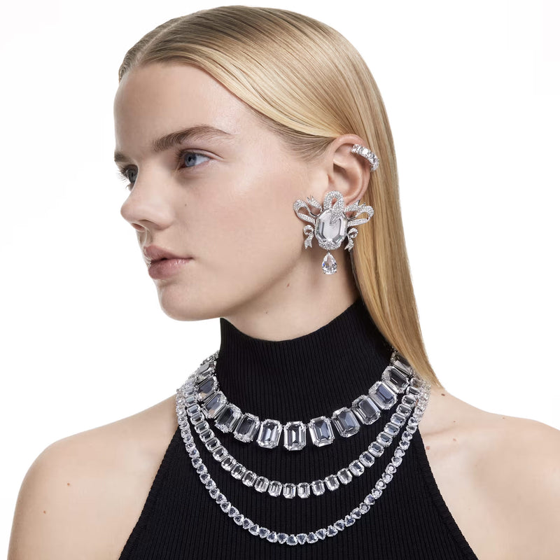 Swarovski Millenia necklace, Oversized crystals, Octagon cut, White, Rhodium plated