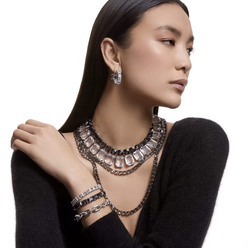 Swarovski Millenia necklace, Oversized crystals, Octagon cut, White, Rhodium plated