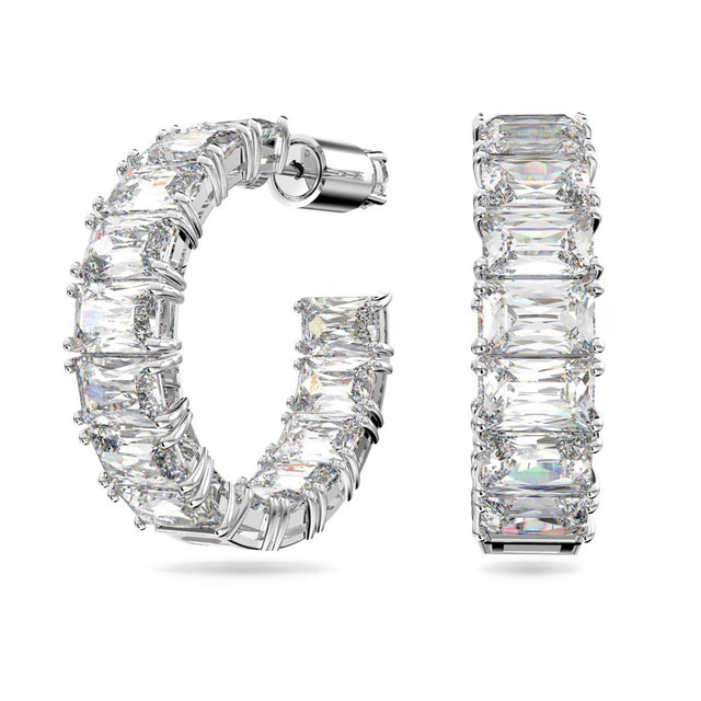 Swarovski Millenia Hoop Earrings, Octagon cut, White, Rhodium plated
