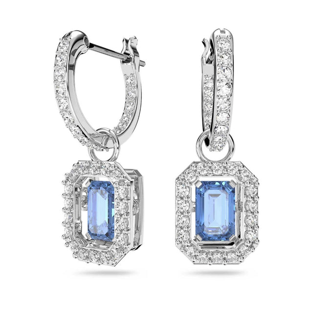 Swarovski Millenia Earrings, Octagon cut Swarovski Zirconia, Blue, Rhodium plated
