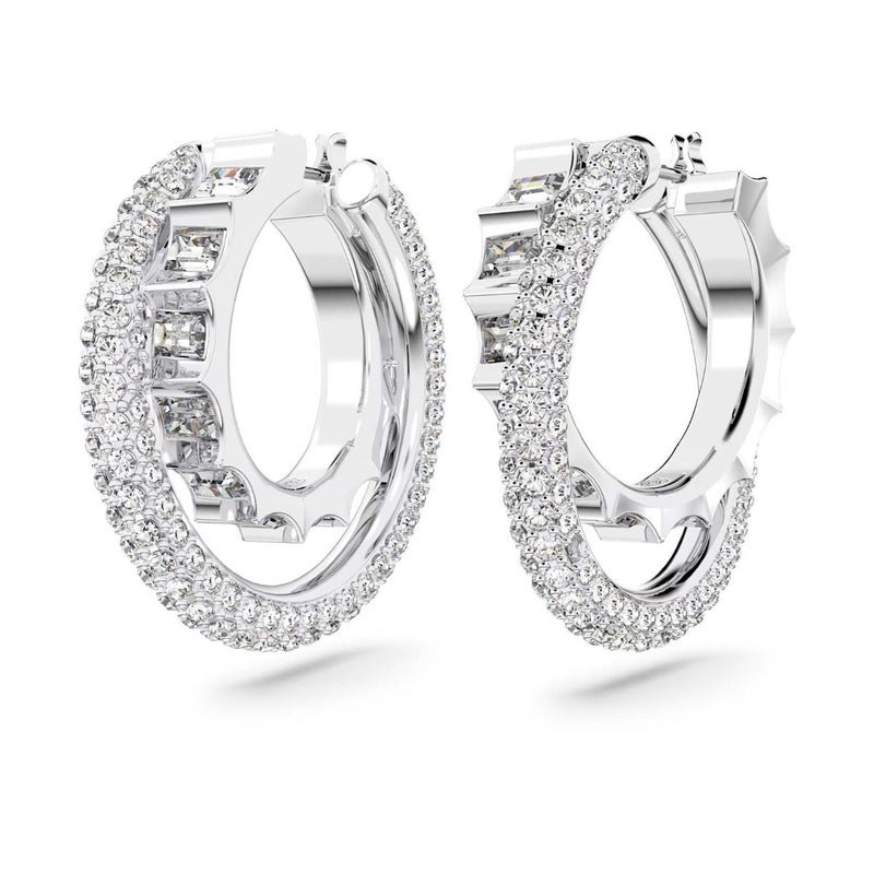 Swarovski Rota hoop earrings, Mixed cuts, White, Rhodium plated
