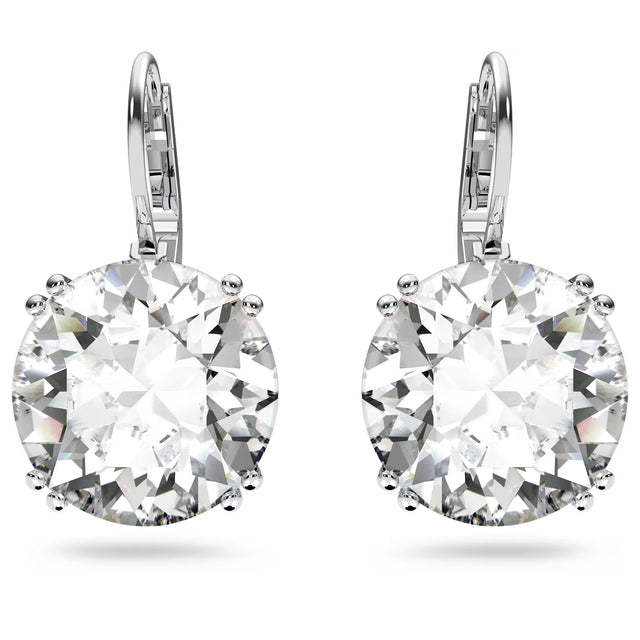 Swarovski Millenia drop sleek earrings, Round cut, White, Rhodium plated