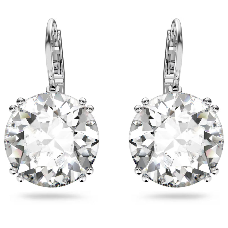 Swarovski Millenia drop sleek earrings, Round cut, White, Rhodium plated