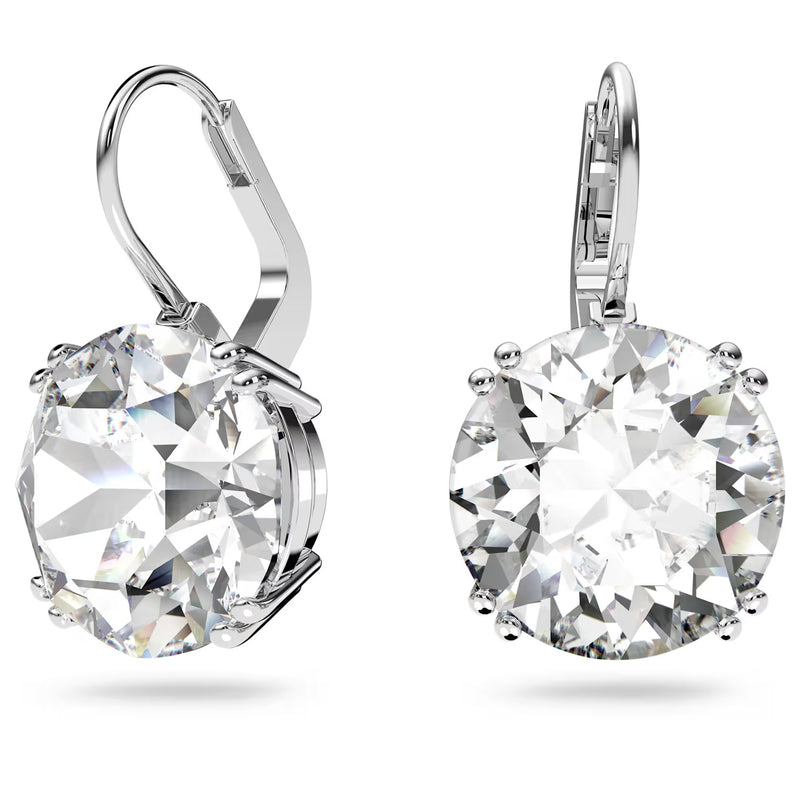 Swarovski Millenia drop sleek earrings, Round cut, White, Rhodium plated