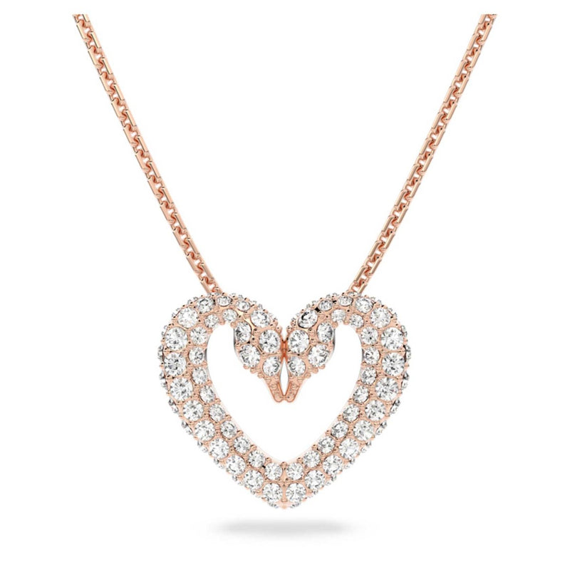 Swarovski Una Pendant, Heart, Small, White, Rose-gold tone plated