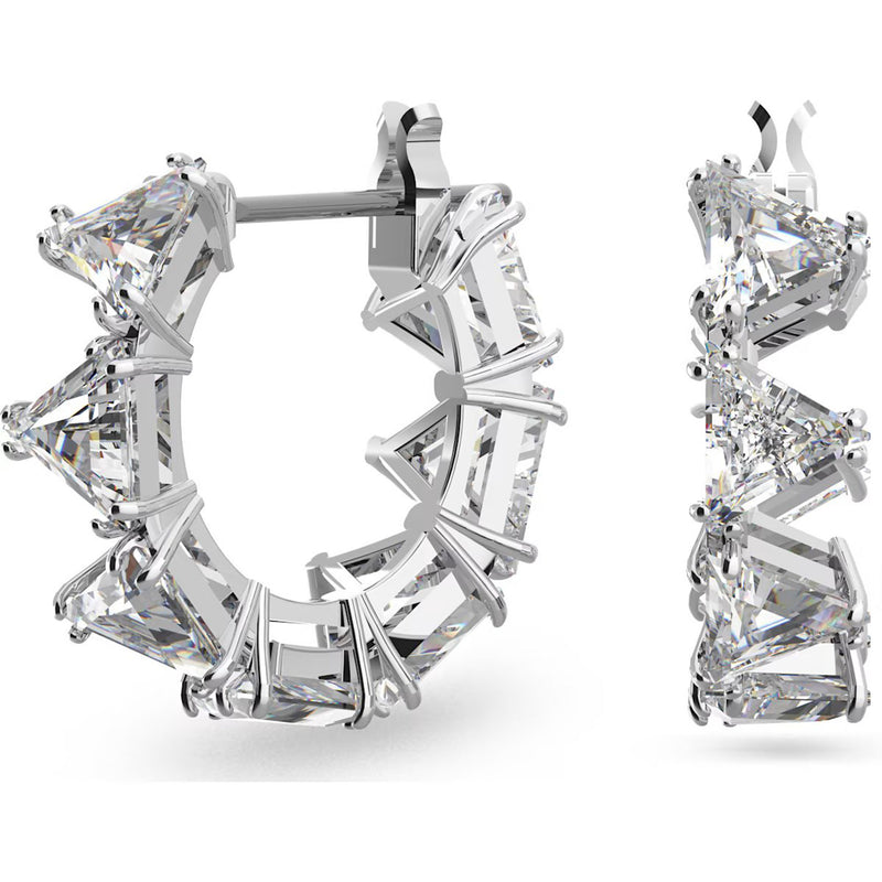 Swarovski Ortyx hoop earrings, Triangle cut, Small, White, Rhodium plated