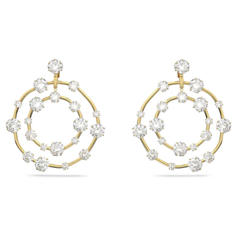 Swarovski Constella clip earrings, Mixed round cuts, White, Gold-tone plated
