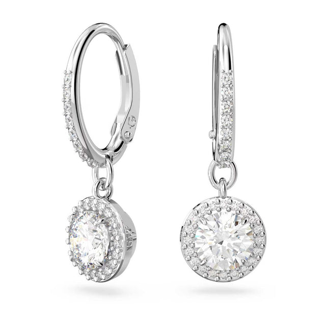 Swarovski Constella Drop Earrings, Round cut, Pave, White, Rhodium plated
