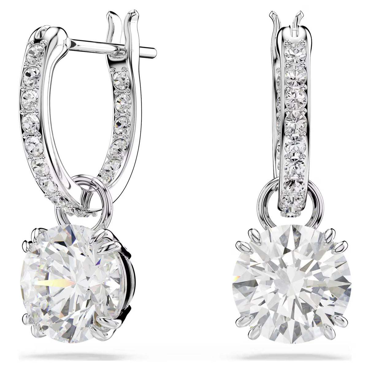 Swarovski Constella Drop Earrings, Round cut, White, Rhodium plated ...