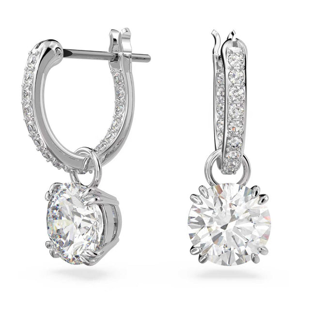 Swarovski Constella Drop Earrings, Round cut, White, Rhodium plated
