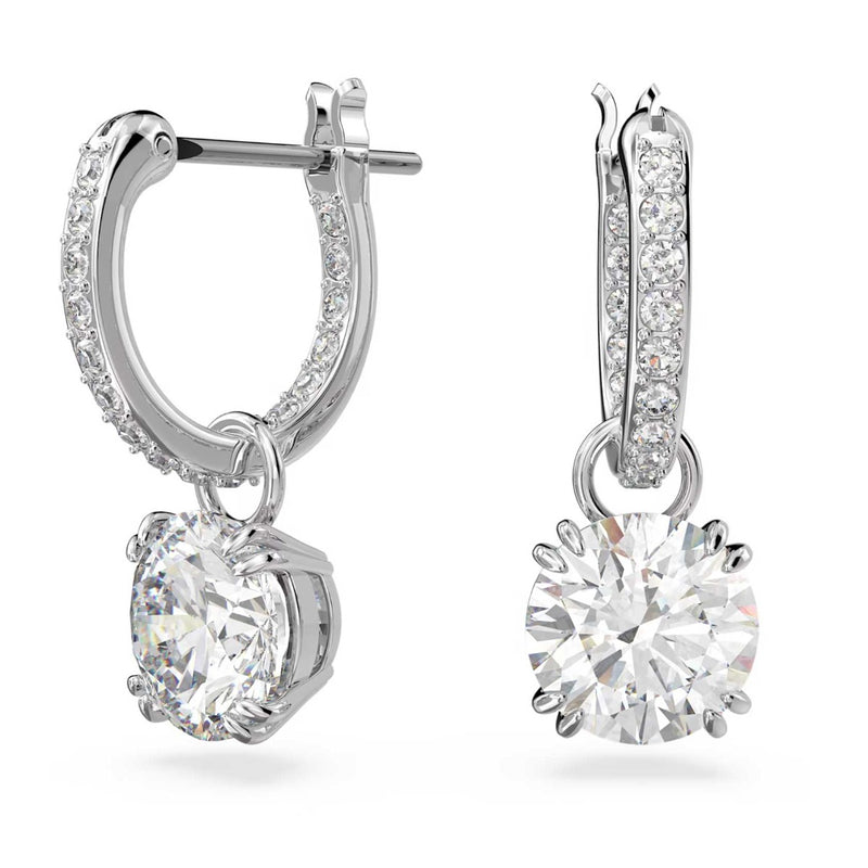 Swarovski Constella Drop Earrings, Round cut, White, Rhodium plated
