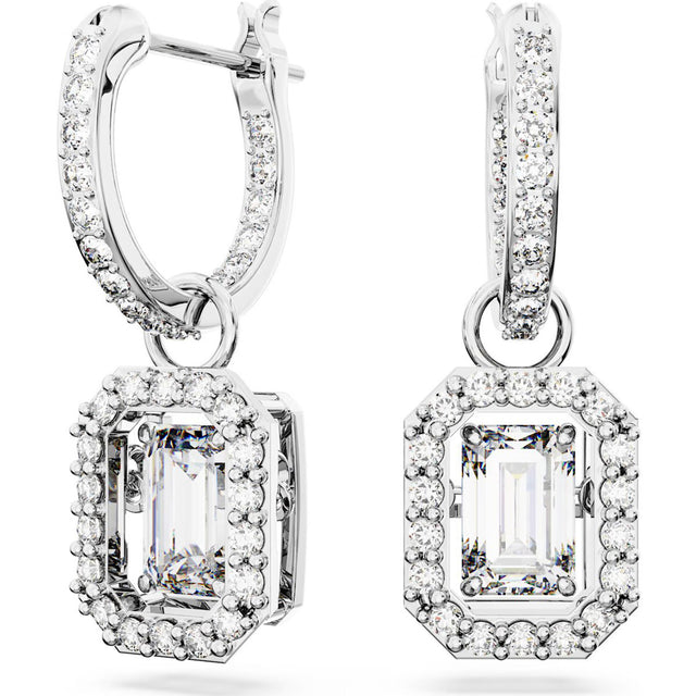 Swarovski Millenia drop earrings, Octagon cut, White, Rhodium plated