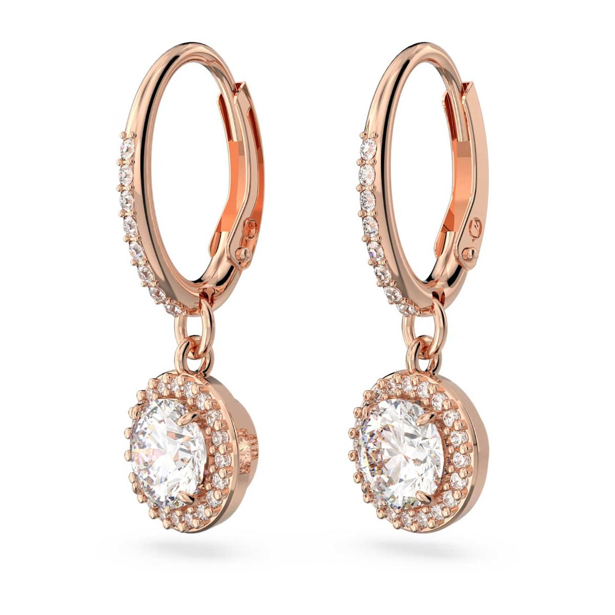 Swarovski Constella Drop Earrings, Round cut, Pave, White, Rose gold-t ...