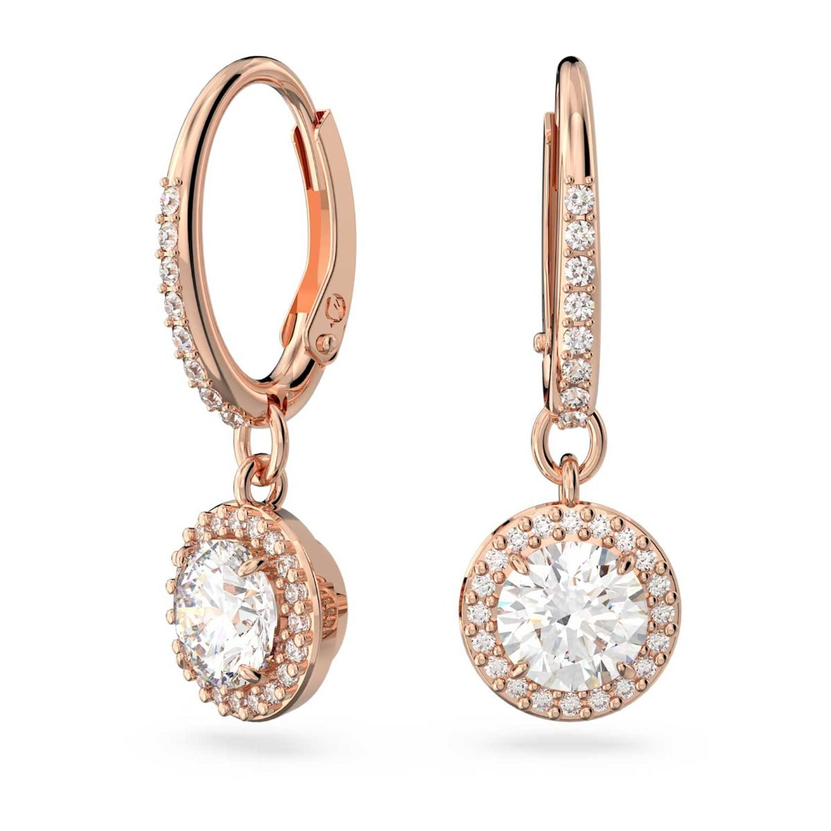 Swarovski Constella Drop Earrings, Round cut, Pave, White, Rose gold-t ...