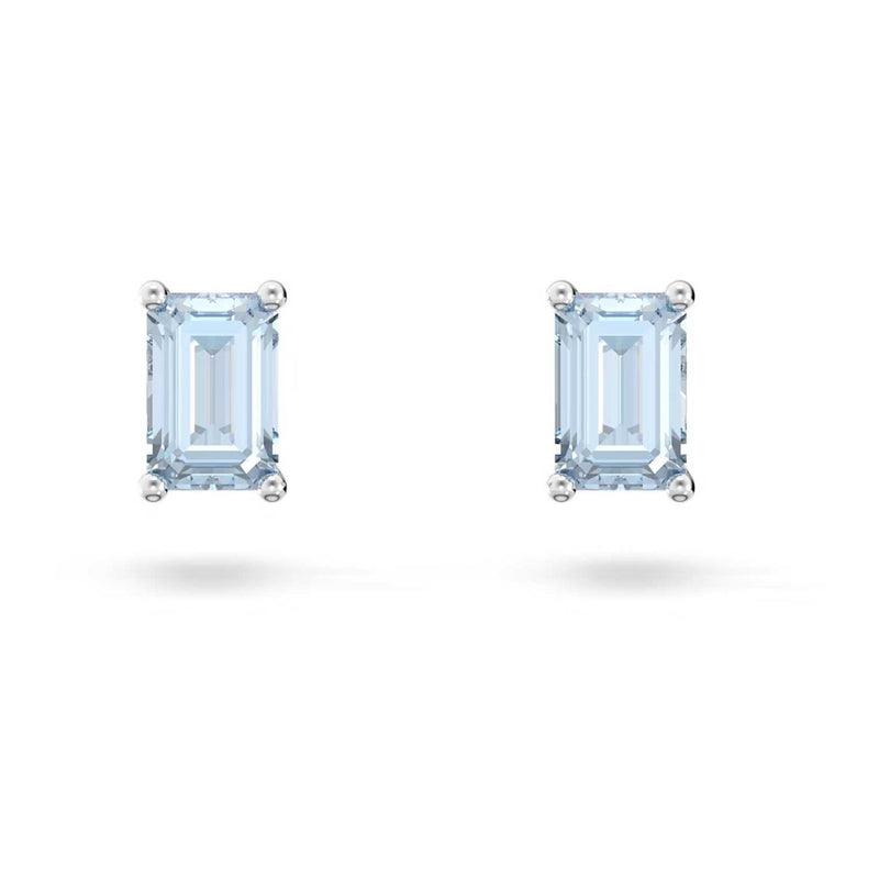 Swarovski Stilla Stud Earrings, Cushion Cut, Square Blue, Rhodium Plated
