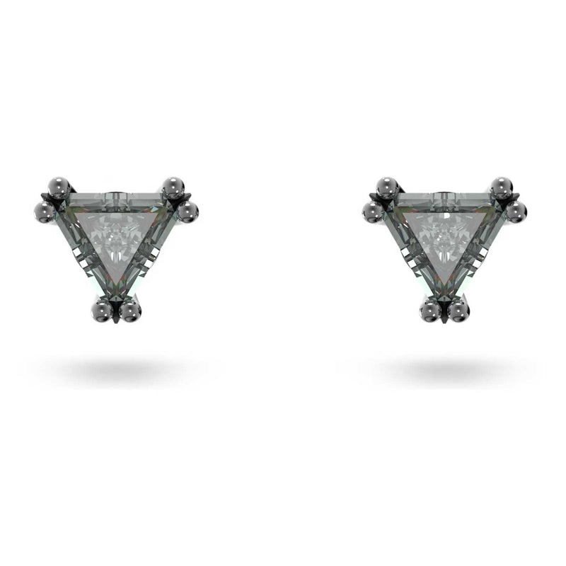Swarovski Stilla Stud Earrings, Triangle Cut, Grey, Ruthenium Plated
