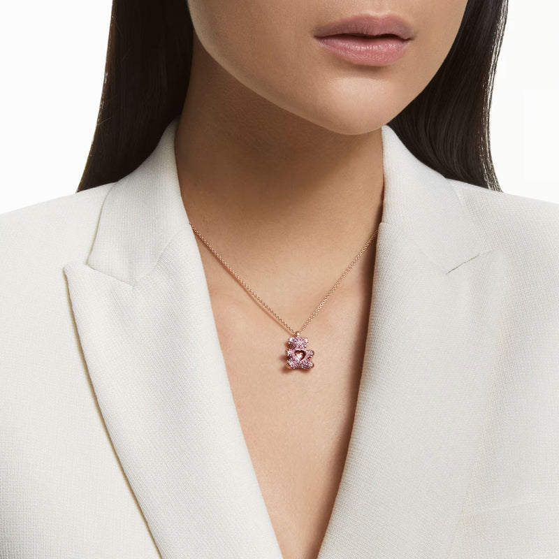 Swarovski Teddy pendant, Bear, Pink, Rose gold-tone plated
