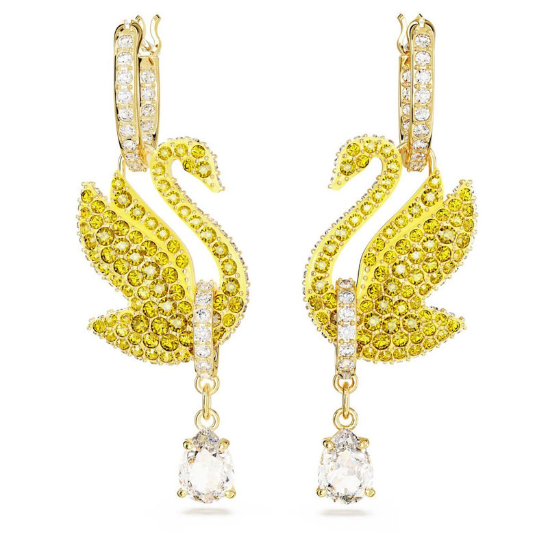 Swarovski Iconic Swan Drop Earrings, Swan, Yellow, Gold-tone Plated
