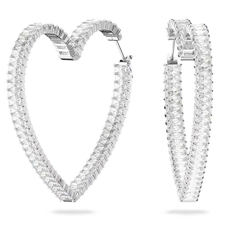 Swarovski Matrix Hoop Earrings, Heart, Large, White, Rhodium Plated
